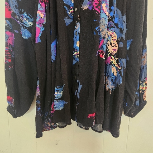 Free People Meadow Lark Floral Black Oversized Long Sleeve Size Medium - Picture 6 of 15